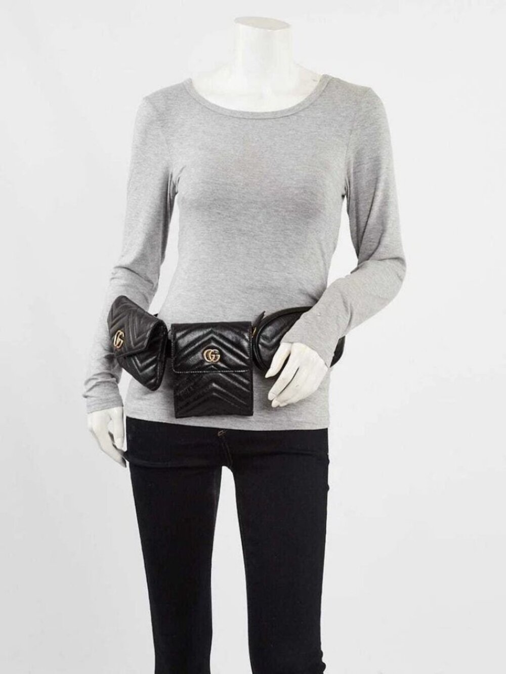 Gucci Black Quilted Leather Marmont Triple Pouch Belt Bag Size 75/30